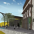 Modern Hotel Building With Stone Facade Large Glass Windows And Outdoor Terrace