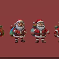 Game Movie Santa Claus Characters In Red Costumes With Gift Bags Standing On Pink Background