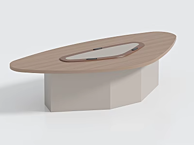 Oval Wooden Conference Table With Circular Center And White Geometric Base 3d model