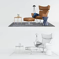 Modern Single Sofa Coffee Table Combination 3d model