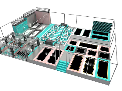 Indoor Play Equipment Trampoline Park With Multiple Areas Safety Enclosures And Colorful Design 3d model
