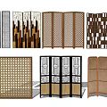 Various Decorative Screens With Grid Patterns Wooden Frames And Rattan Designs 3d model