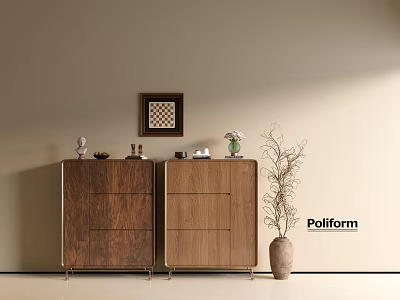 Modern Wooden Entryway Cabinet And Sideboard With Decorative Painting Vase Dry Branches And Drawer Design 3d model