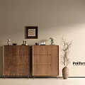 Modern Wooden Entryway Cabinet And Sideboard With Decorative Painting Vase Dry Branches And Drawer Design