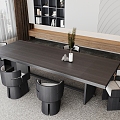 Restaurant Dining Table and Chair Combination Long Table Solid Wood Dining Table Dining Chair 3d model