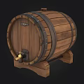 Vintage Rustic Wooden Barrel With Metal Hoops And Brass Spigot