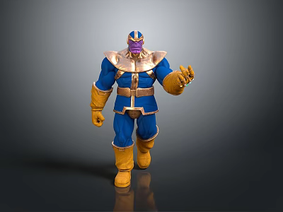Thanos Game Movie Character 3D Model With Blue Armor Golden Infinity Gauntlet Purple Skin 3d model