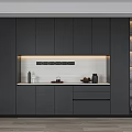 Modern Dark Wine Cabinet Interior Design With Glass Doors LED Lighting And Countertop