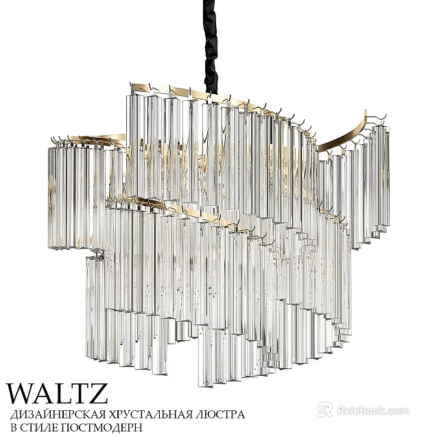 Elegant Modern Crystal Chandelier With Gold Frame And Multi Layer Linear Design 3d model 