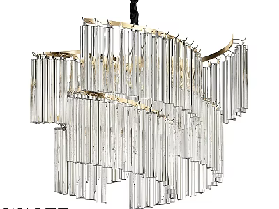 Elegant Modern Crystal Chandelier With Gold Frame And Multi Layer Linear Design 3d model