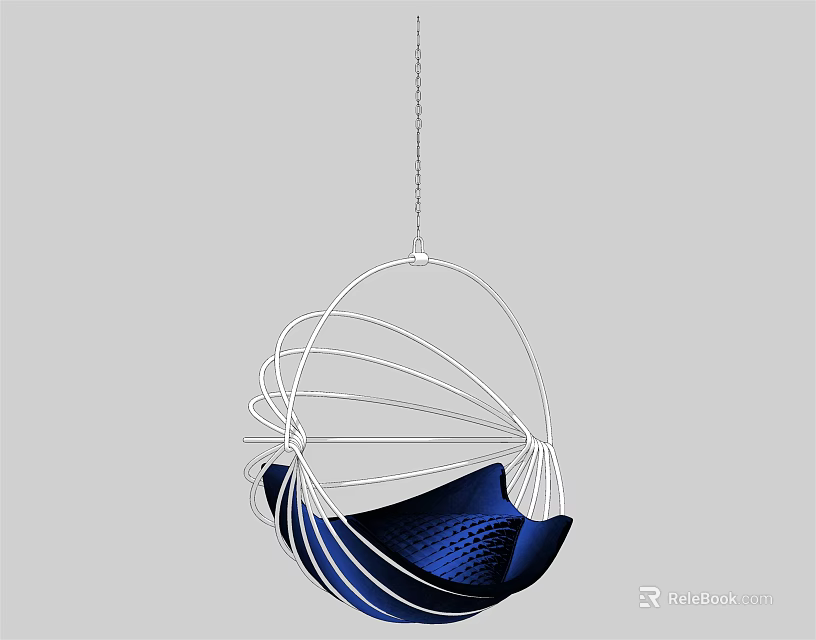Modern Spherical Hanging Chair With Metal Frame And Blue Cushion For Interior Decor 3d model 