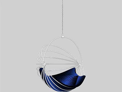 Modern Spherical Hanging Chair With Metal Frame And Blue Cushion For Interior Decor 3d model
