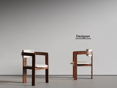 Two Designer Modern Dining Chairs With Wooden Frame And White Seat 3d model