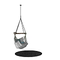 Cozy Hanging Chair With Rope Design And Gray Fabric Above Round Rug
