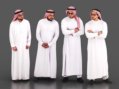 Men In Traditional White Robes And Headscarves Standing On Grey Background 3d model