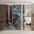 Modern Foyer Hallway Design With Marble Feature Wall Recessed Lighting And Decorative Ornaments