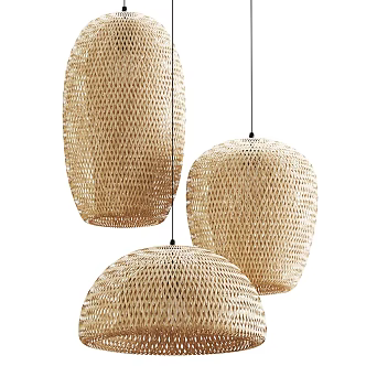 Middle Ancient Bamboo Chandelier and Rattan Chandelier 3d model