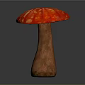 Vibrant Red Mushroom Plant With Yellow Spots And Brown Stem On Gray Background