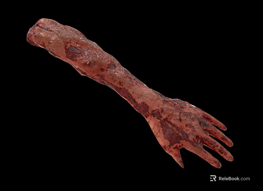 Decayed Human Arm with Damaged Reddish Brown Skin and Visible Stains on Black Background 3d model 