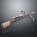 3D Rendered Crossbow With Wooden Grip Scope And Red Fletching