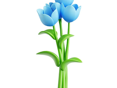 Vibrant Blue Tulips With Green Stems And Fresh Leaves In Bouquet 3d model