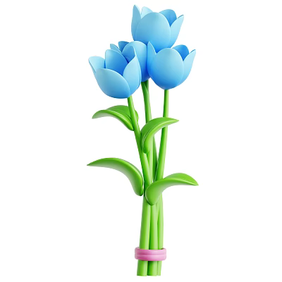 Vibrant Blue Tulips With Green Stems And Fresh Leaves In Bouquet 3d model