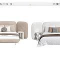 Modern Double Bed With Upholstered Headboard Cozy Bedding Decorative Pillows And Bedside Tables