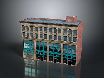 Vintage Commercial Building With Red Brick Exterior Multiple Windows And Storefront 3d model