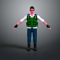 3D Male Character In Sunglasses Green Bulletproof Vest White Shirt Blue Pants Black Gloves Boots