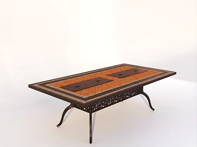 Vintage Outdoor Table With Wooden Tabletop And Carved Metal Legs 3d model