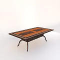 Vintage Outdoor Table With Wooden Tabletop And Carved Metal Legs