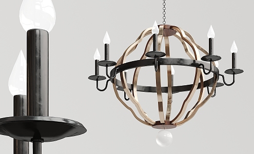 Industrial LOFT chandelier solid wood metal chandelier 3d model