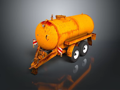 Rusty Orange Tanker Trailer With Wheels And Reflective Strips On Dark Background 3d model