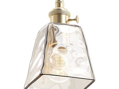 Vintage Brass Glass Pendant Light With Textured Shade And Edison Filament Bulb 3d model