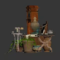 Vintage Architectural Interior Design With Classic Sofa Grandfather Clock Side Table And Decorations