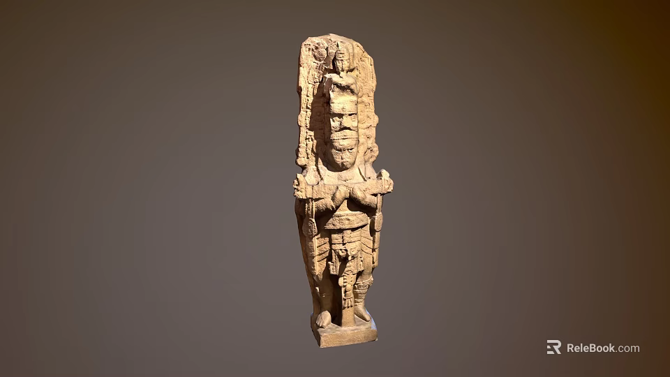 Ancient Stone Sculpture Carving With Intricate Historical Figure Details And Robes Design 3d model 