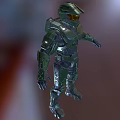 Green Armored Sci Fi Warrior Character With Full Body Armor And Yellow Goggles