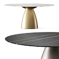 Modern Round Marble Top Dining Table With Sleek Metallic Pedestal Base Design 3d model