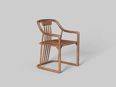 Modern Wooden Armchair With Curved Armrests Slatted Backrest And Sturdy Frame 3d model