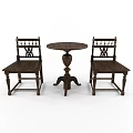 Classic Wooden Dining Table And Chairs Set With Carved Backrests And Round Top 3d model
