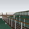 Scenic Wooden Boardwalk Surrounded by Trees and Green Grass with Woman Walking Along White Railings