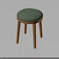Modern Wooden Stool With Round Green Padded Seat And Sturdy Legs