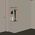 Modern White Wardrobe With Illuminated Display Niche Featuring Sculpture And Books