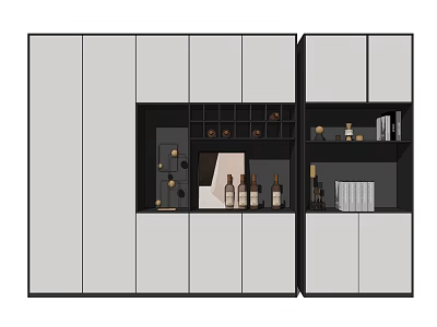 Modern Wine Cabinet Design With Black And White Finish And Wine Bottles On Shelves 3d model