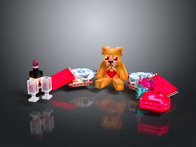 Pixel Art Toy Collection Featuring Bear Figure Gift Boxes And Wrapping 3d model