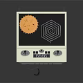 White Kitchen Appliance With Orange Gear Hexagonal Pattern And Control Panel Knobs Digital