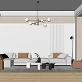 Modern Living Room Interior With Beige Sofa Round Coffee Table And Pendant Light