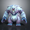 Fluffy Blue White Purple Fur Creature Character With Sharp Fangs And Clawed Paws