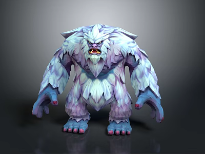 Fluffy Blue White Purple Fur Creature Character With Sharp Fangs And Clawed Paws 3d model