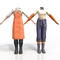 Practical Household Clothing Items Including Orange Apron Arm Sleeves Pants And Boots